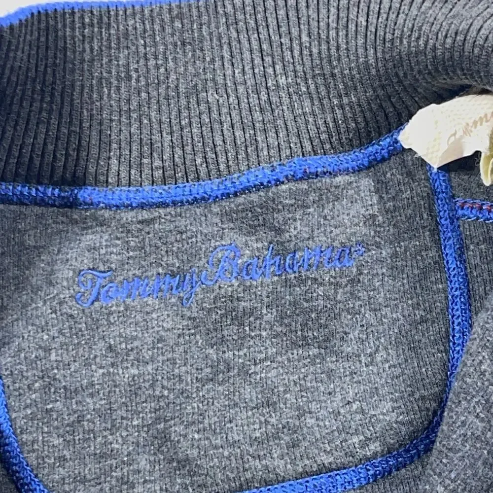 Tommy Bahama Sweatshirt Men Medium Gray Blue Reversible Pullover Preppy Casual‎